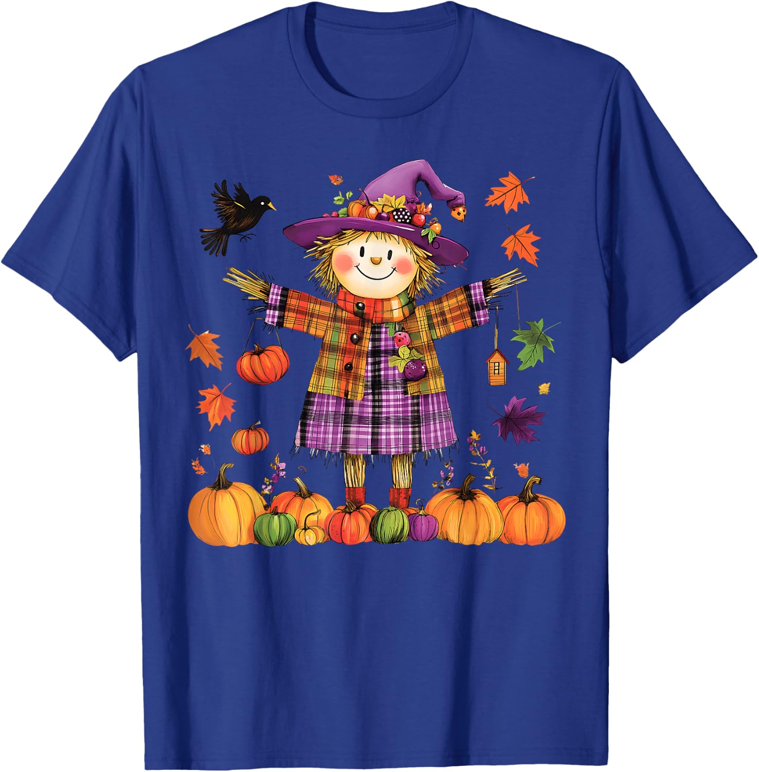 Scarecrow Happy Fall Y'all Pumpkin Thanksgiving Halloween T-Shirt - T-Shirt | Royal