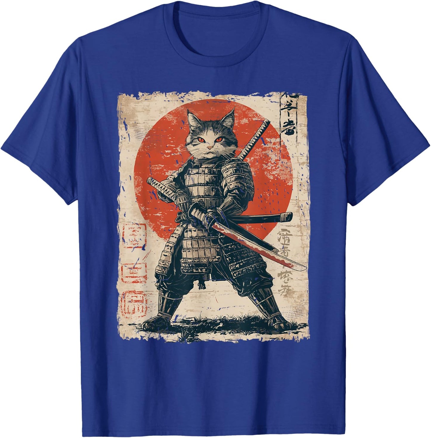 Samurai Cat Warrior Japanese Ukiyo-e Artwork Cat Samurai T-Shirt - T-Shirt | Royal