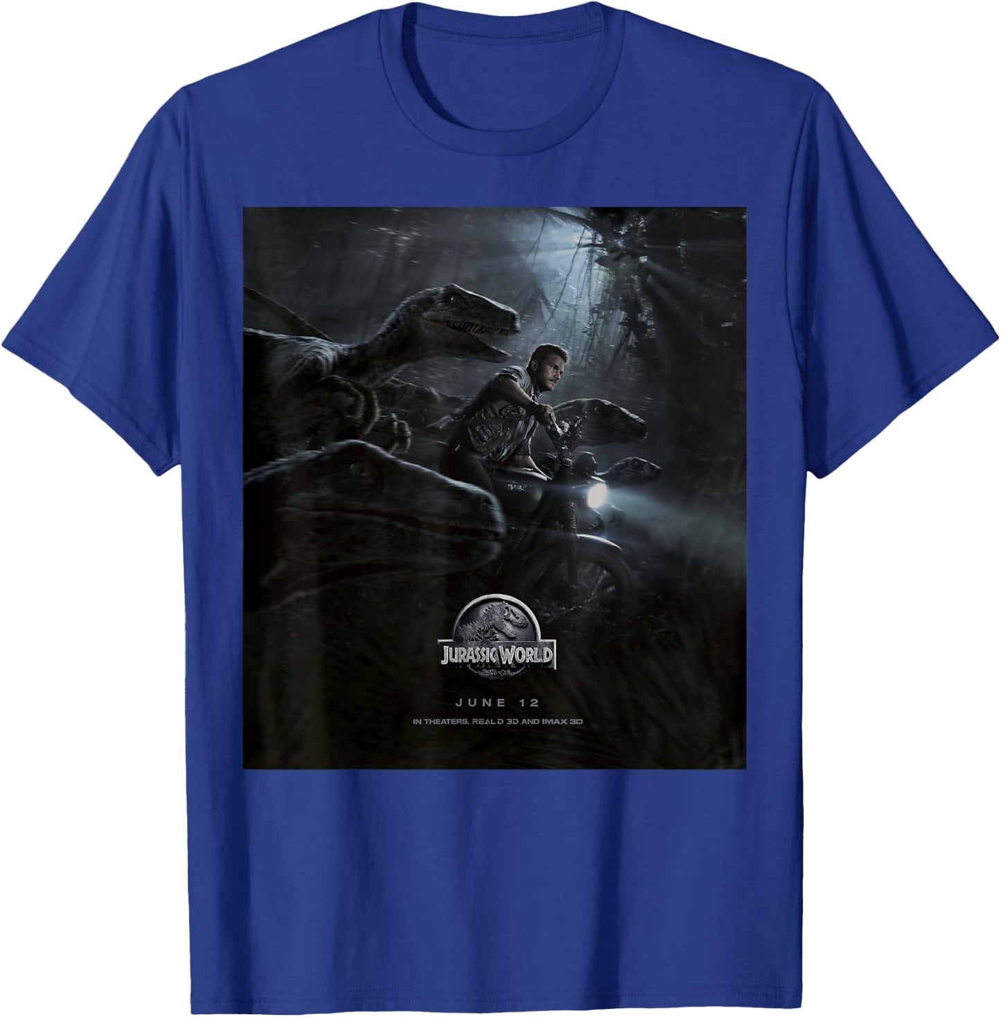 Jurassic World Owen Ride Raptor Movie Poster Graphic T-Shirt - T-Shirt | Royal