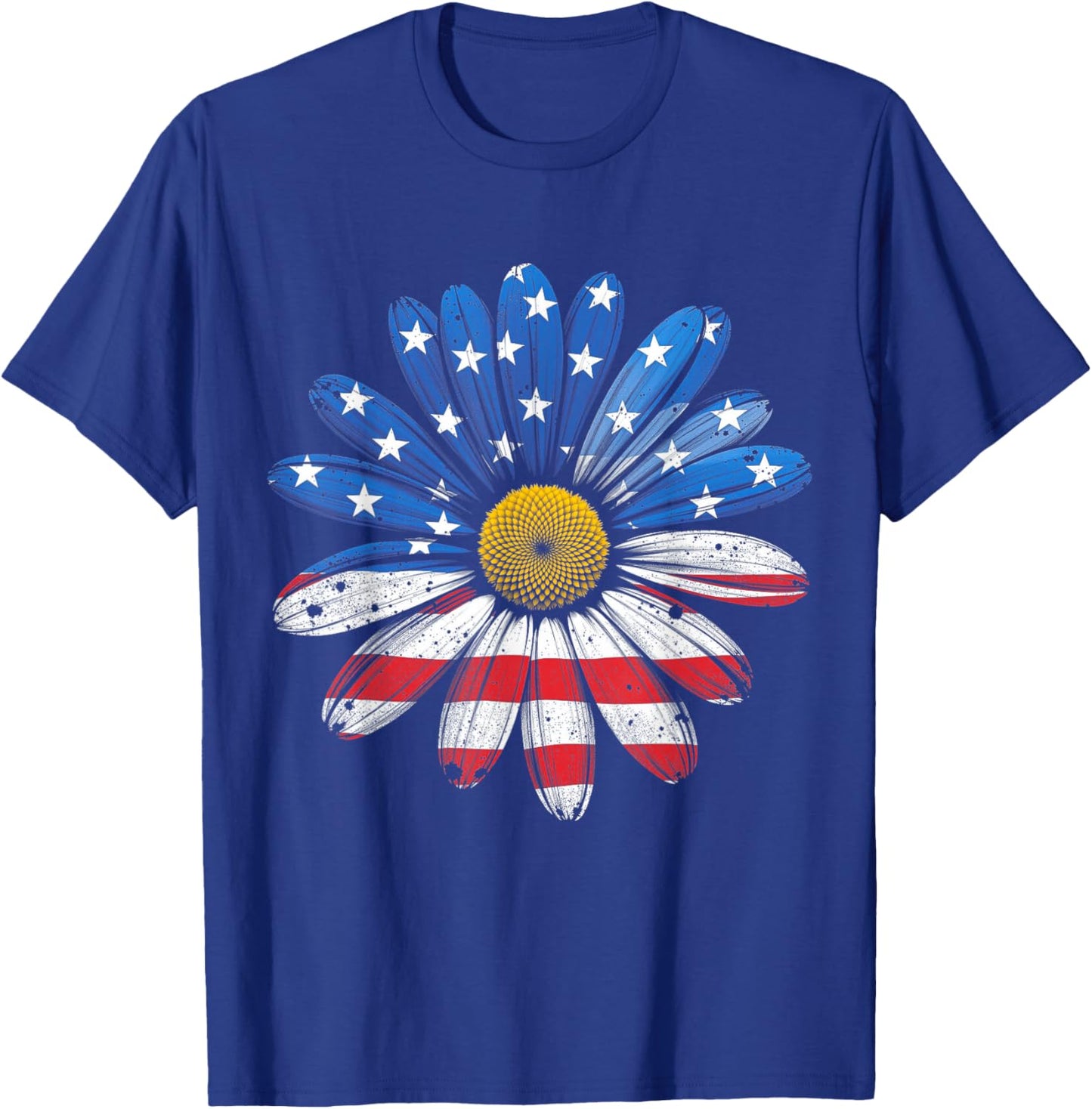 American Flag Flower 4th of July USA Patriotic Women Girls T-Shirt - T-Shirt | Royal
