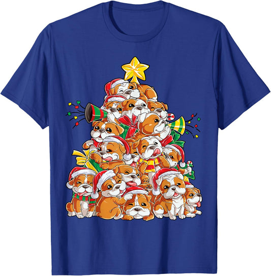 English Bulldog Christmas Tree Dog Santa Xmas Boys Dogmas T-Shirt - T-Shirt | Royal