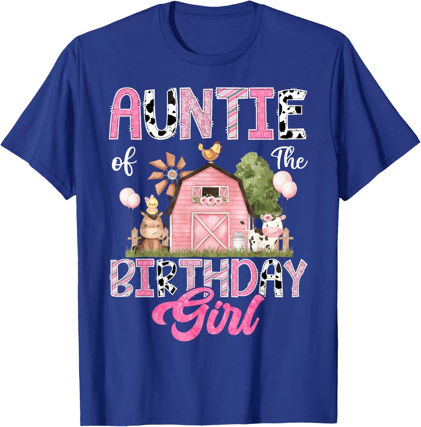 Auntie Of The Birthday Girl Farm Cow Pink 1St Birthday T-Shirt - T-Shirt | Royal