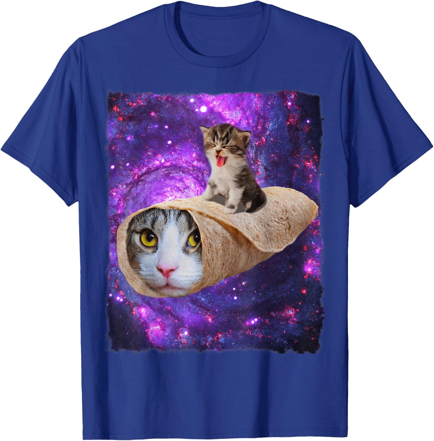 Cute Space Cat Kitty Riding A Burrito Cat In Outer Space T-Shirt - T-Shirt | Royal
