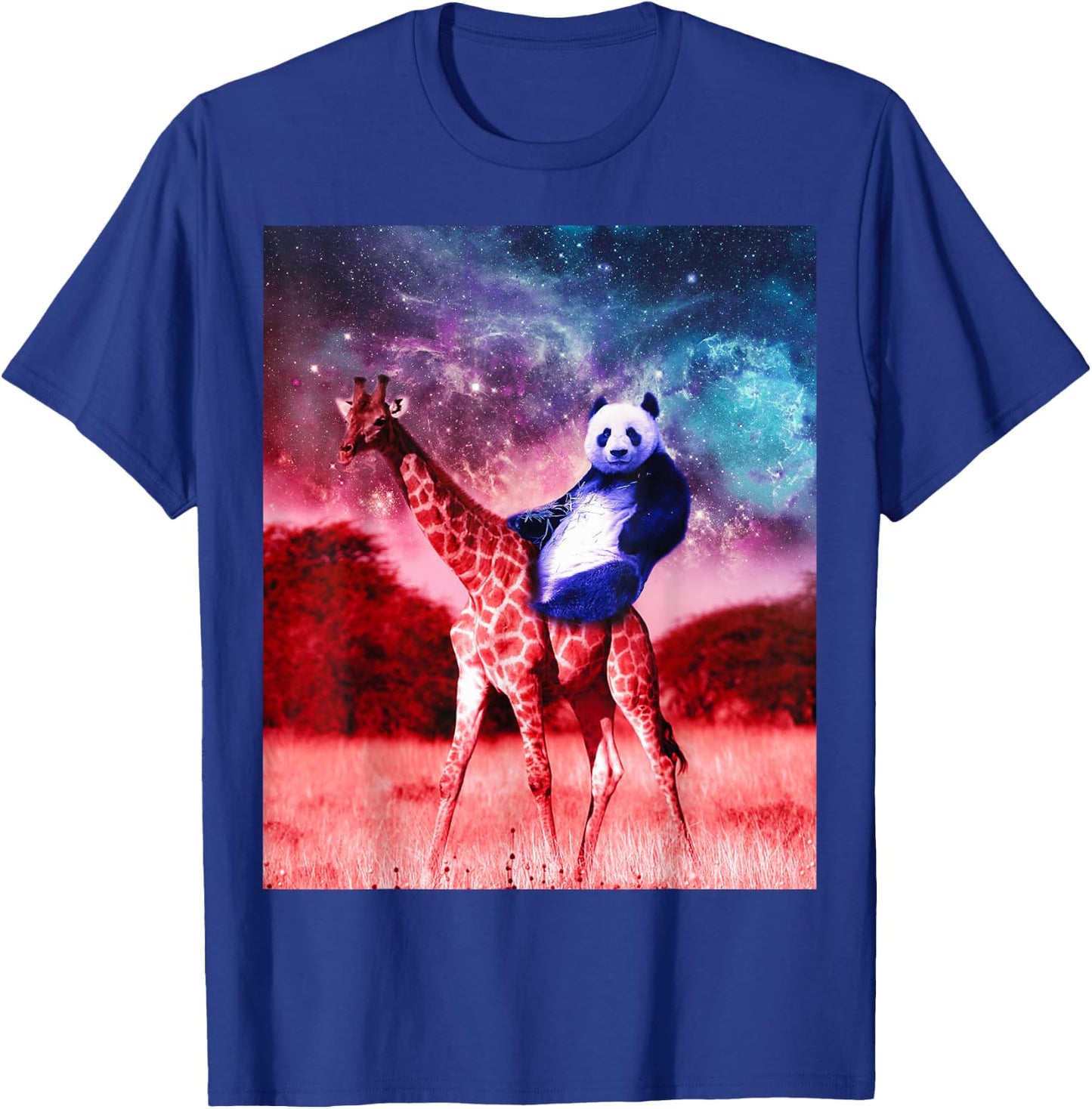 Trippy Panda Riding Giraffe In Space T-Shirt - T-Shirt | Royal