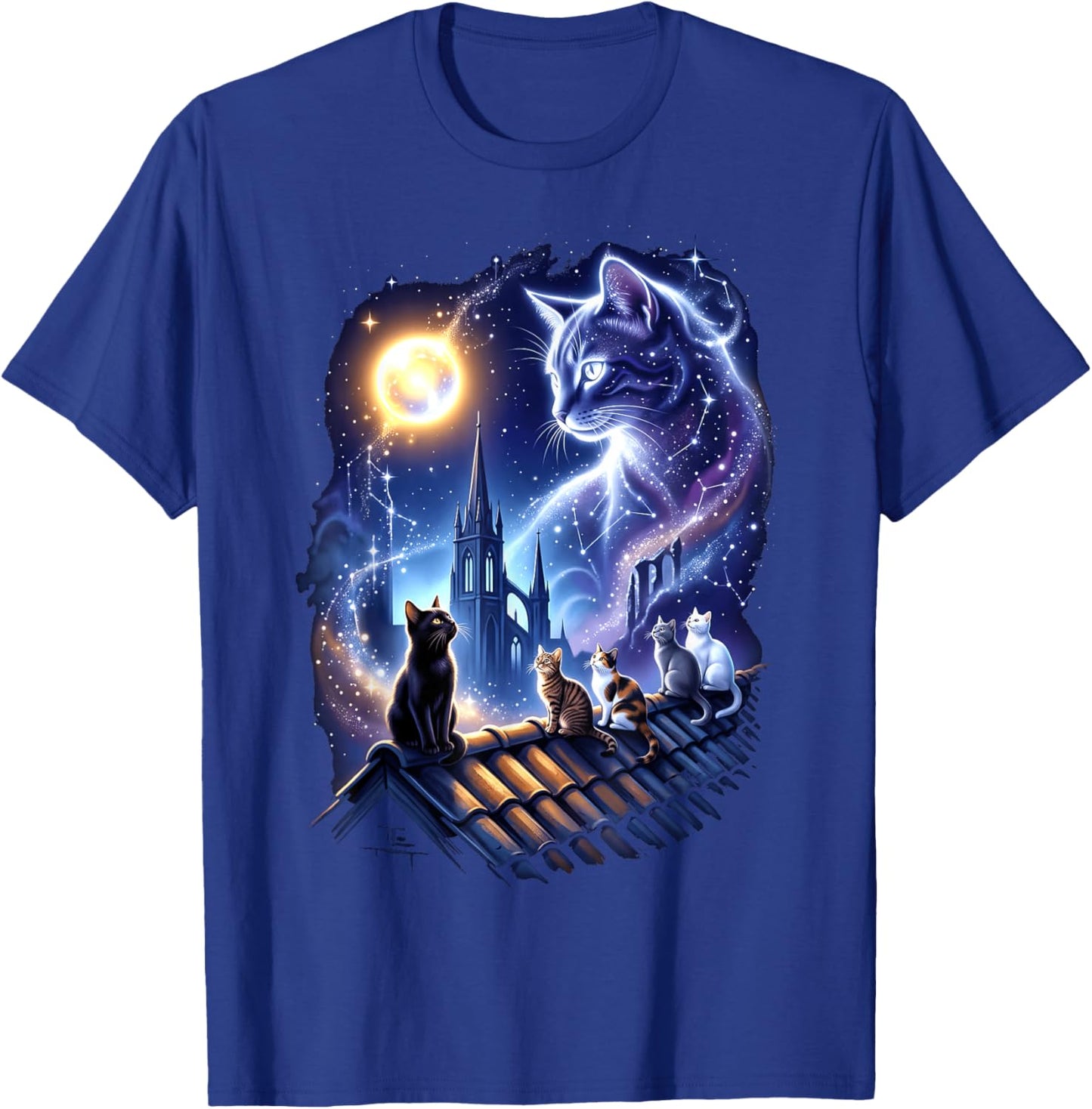 Cosmic Cat Constellation Magic Universe Kittens Moon T-Shirt - T-Shirt | Royal