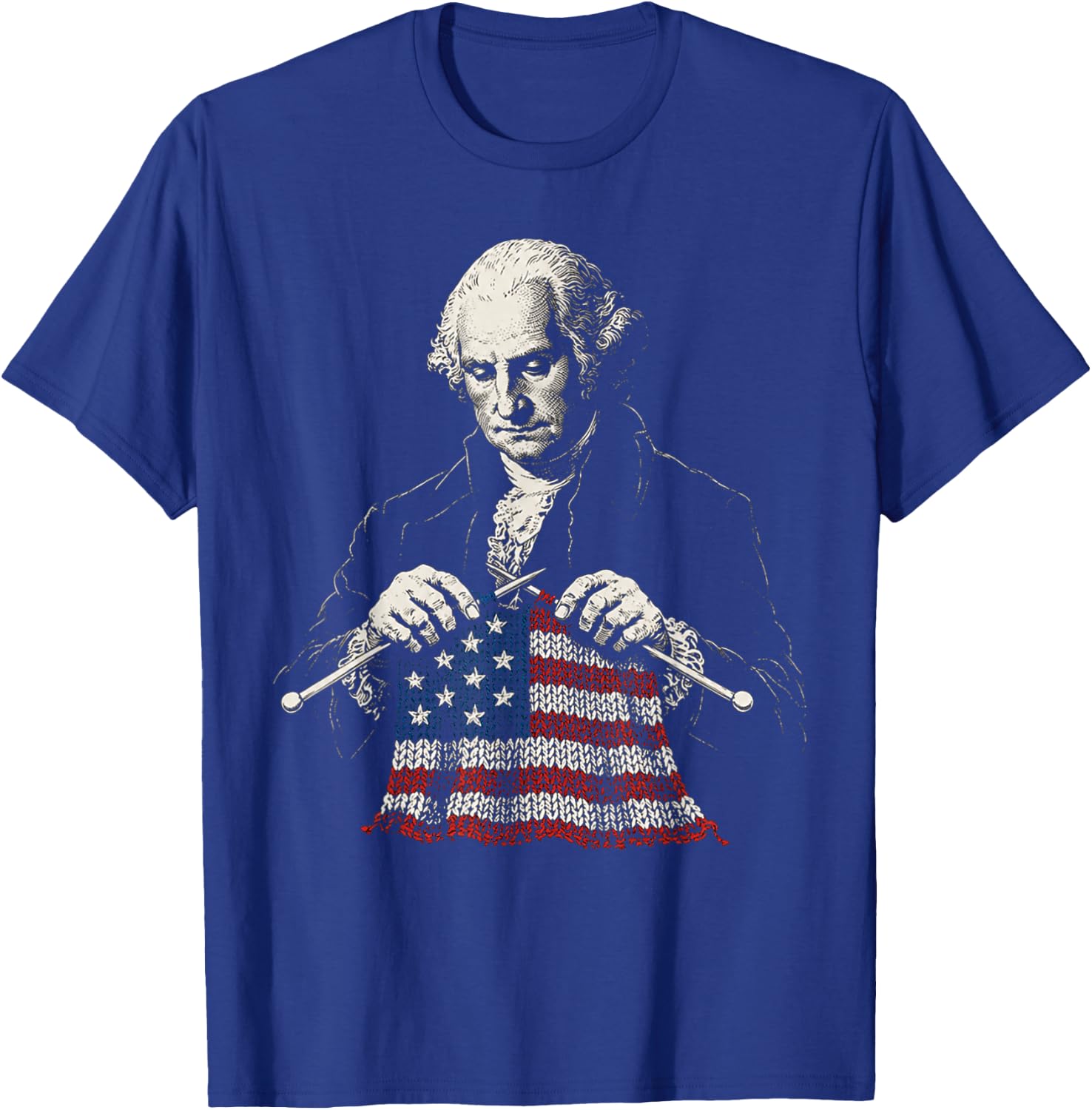 George Knitting America Flag Patriotic Art T-Shirt - T-Shirt | Royal
