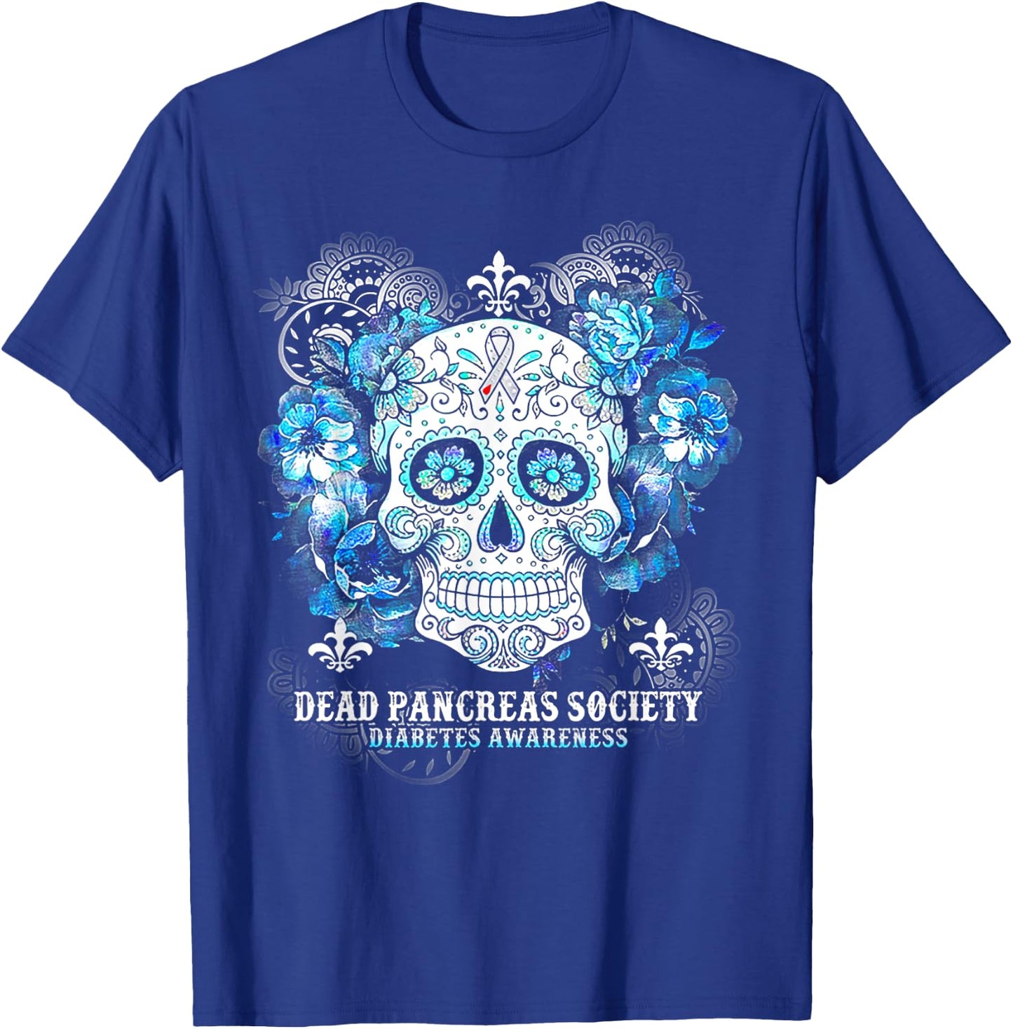 Dead Pancreas Society Diabetes Awareness Skull Flower T-Shirt - T-Shirt | Royal