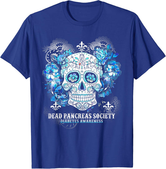 Dead Pancreas Society Diabetes Awareness Skull Flower T-Shirt - T-Shirt | Royal