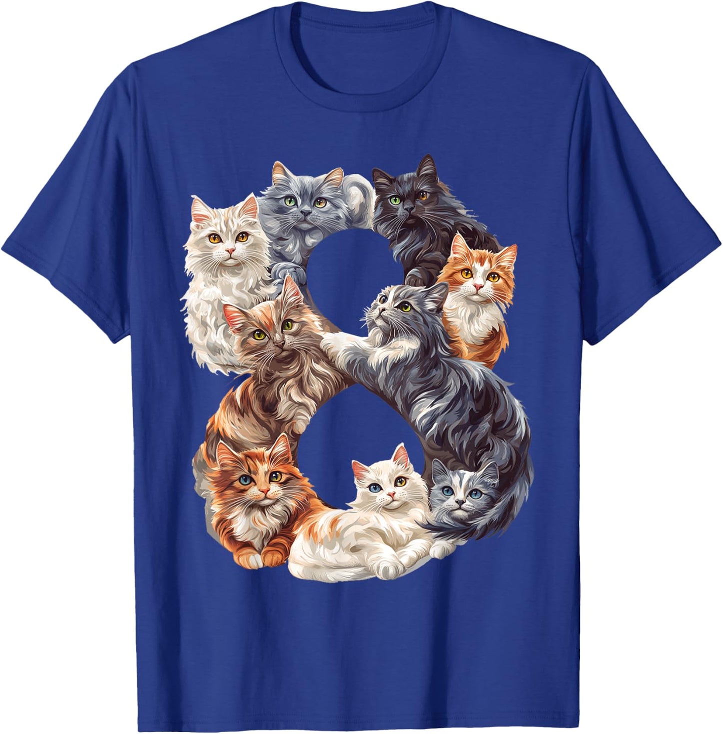 Fun 8th Birthday Kittens Cats Themed 8 Year Old Kids Girls T-Shirt - T-Shirt | Royal