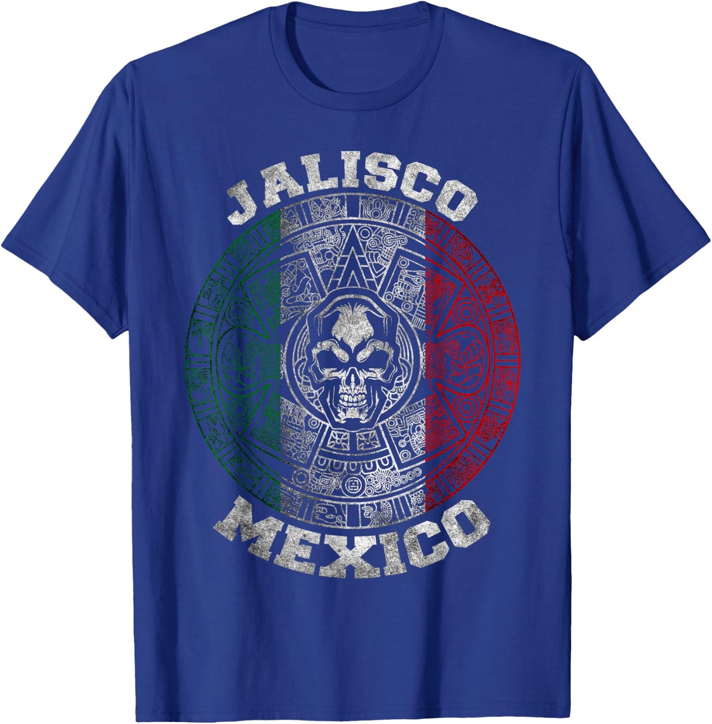 Jalisco Aztec Mayan Calendar Skull. Mexican Pride Symbol T-Shirt - T-Shirt | Royal