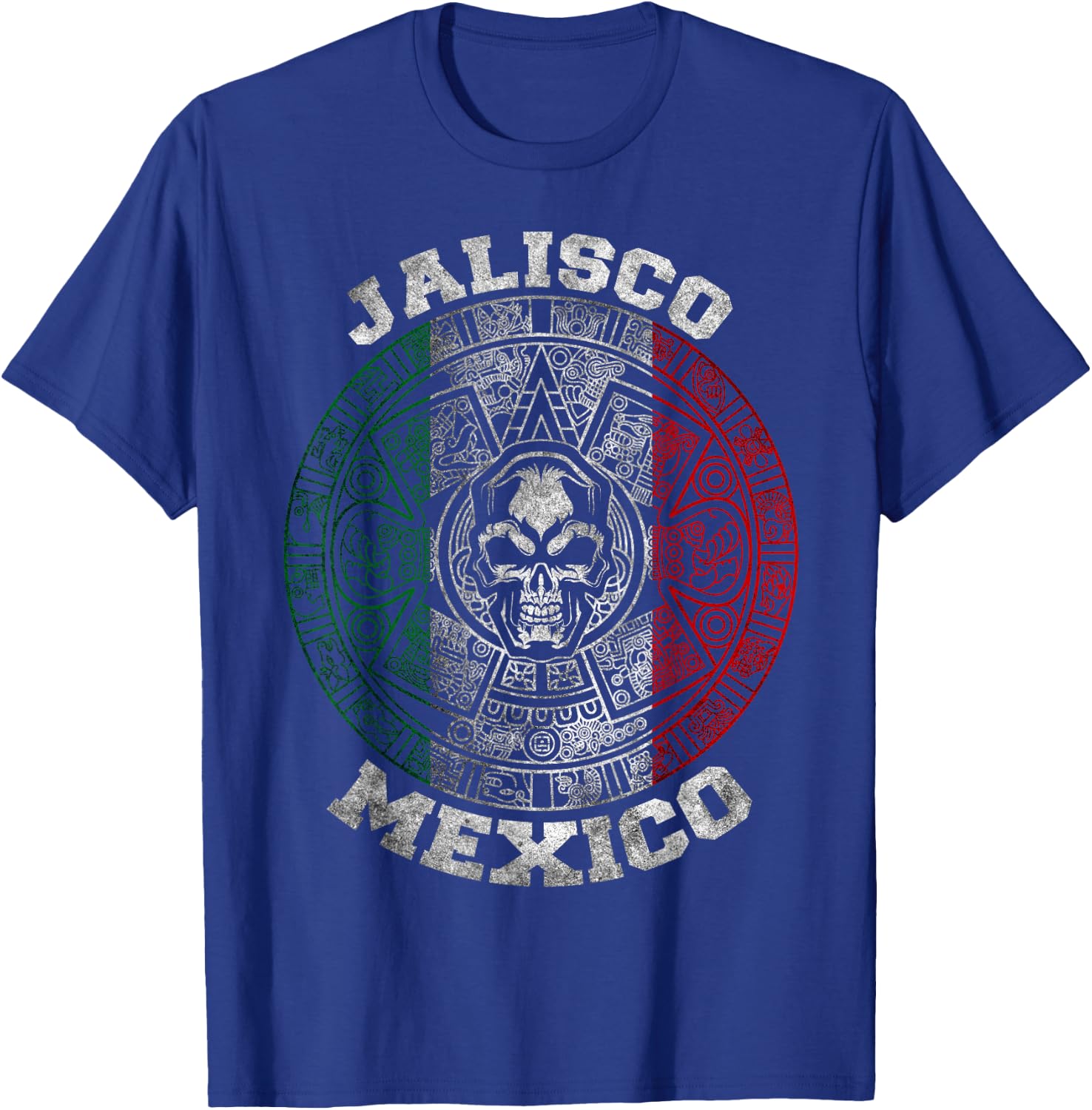 Jalisco Aztec Mayan Calendar Skull. Mexican Pride Symbol T-Shirt - T-Shirt | Royal