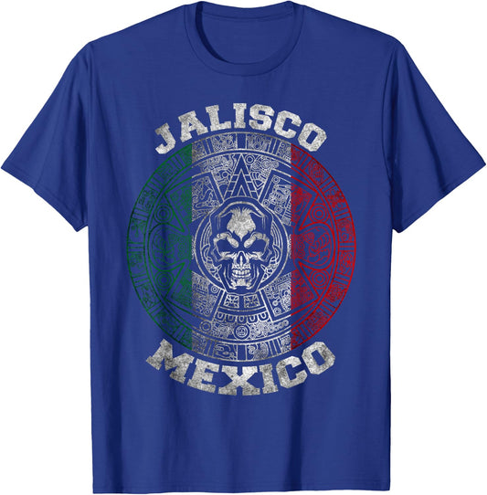 Jalisco Aztec Mayan Calendar Skull. Mexican Pride Symbol T-Shirt - T-Shirt | Royal