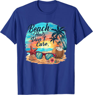 Beach Hair Don't Care Coconut Sunglasses Beach Summer T-Shirt - T-Shirt | Royal