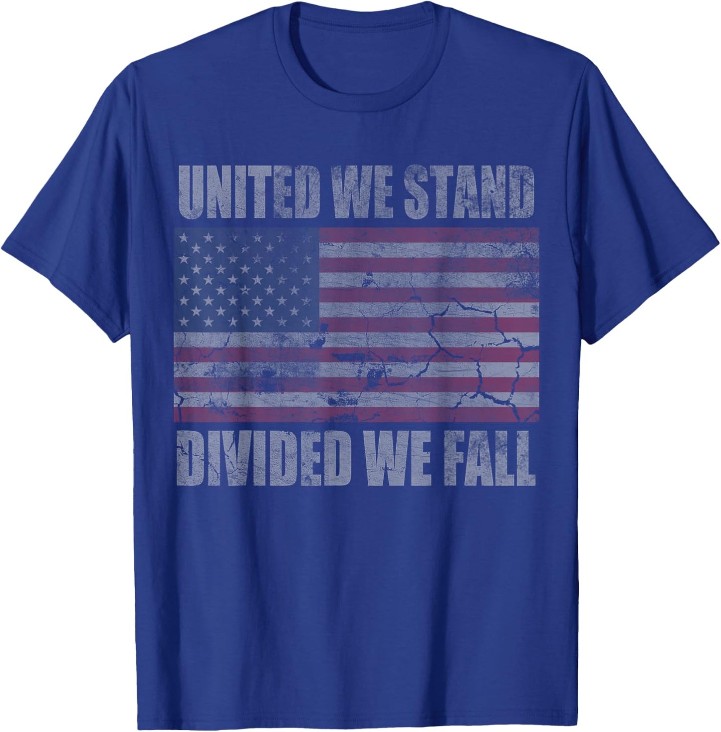 American Flag United We Stand Divided We Fall Distressed T-Shirt - T-Shirt | Royal