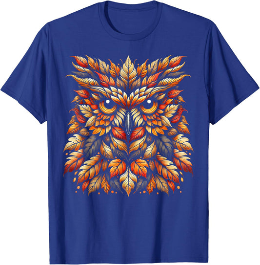 Autumn Leaf Owl Art Stunning Fall Wildlife Illustration T-Shirt - T-Shirt | Royal