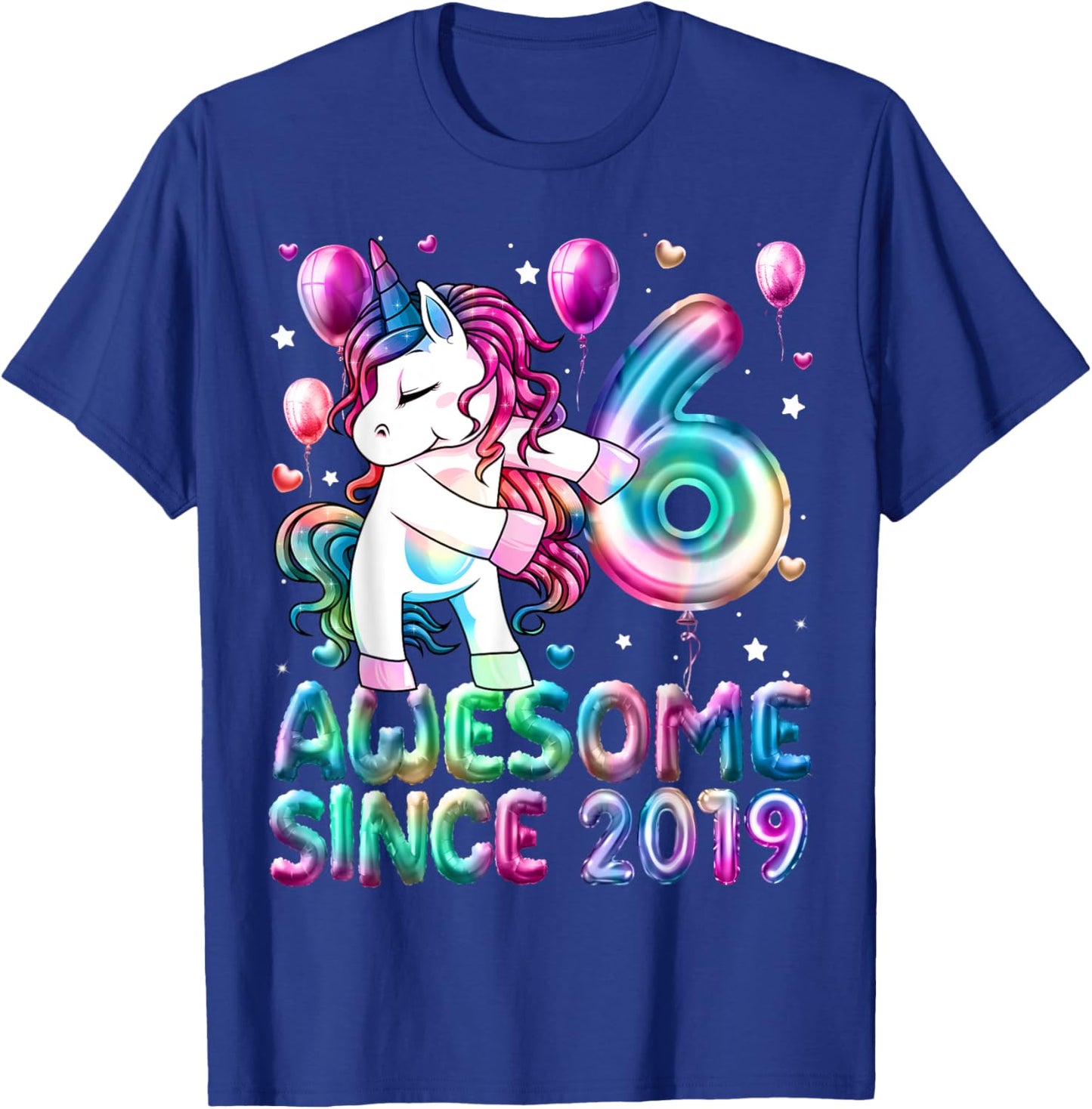 Flossing Unicorn 6 Year Old 6th Birthday Girl Unicorn Party T-Shirt - T-Shirt | Royal