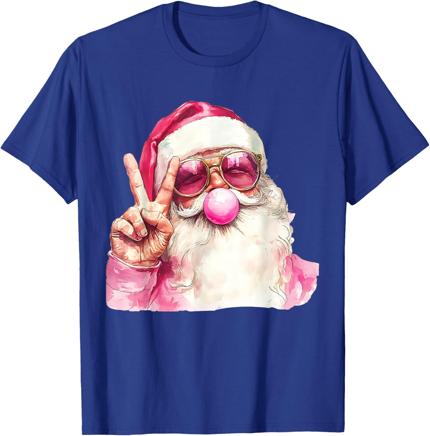 Cute Santa Christmas Blowing Bubble Gum With Pink Sunglasses T-Shirt - T-Shirt | Royal