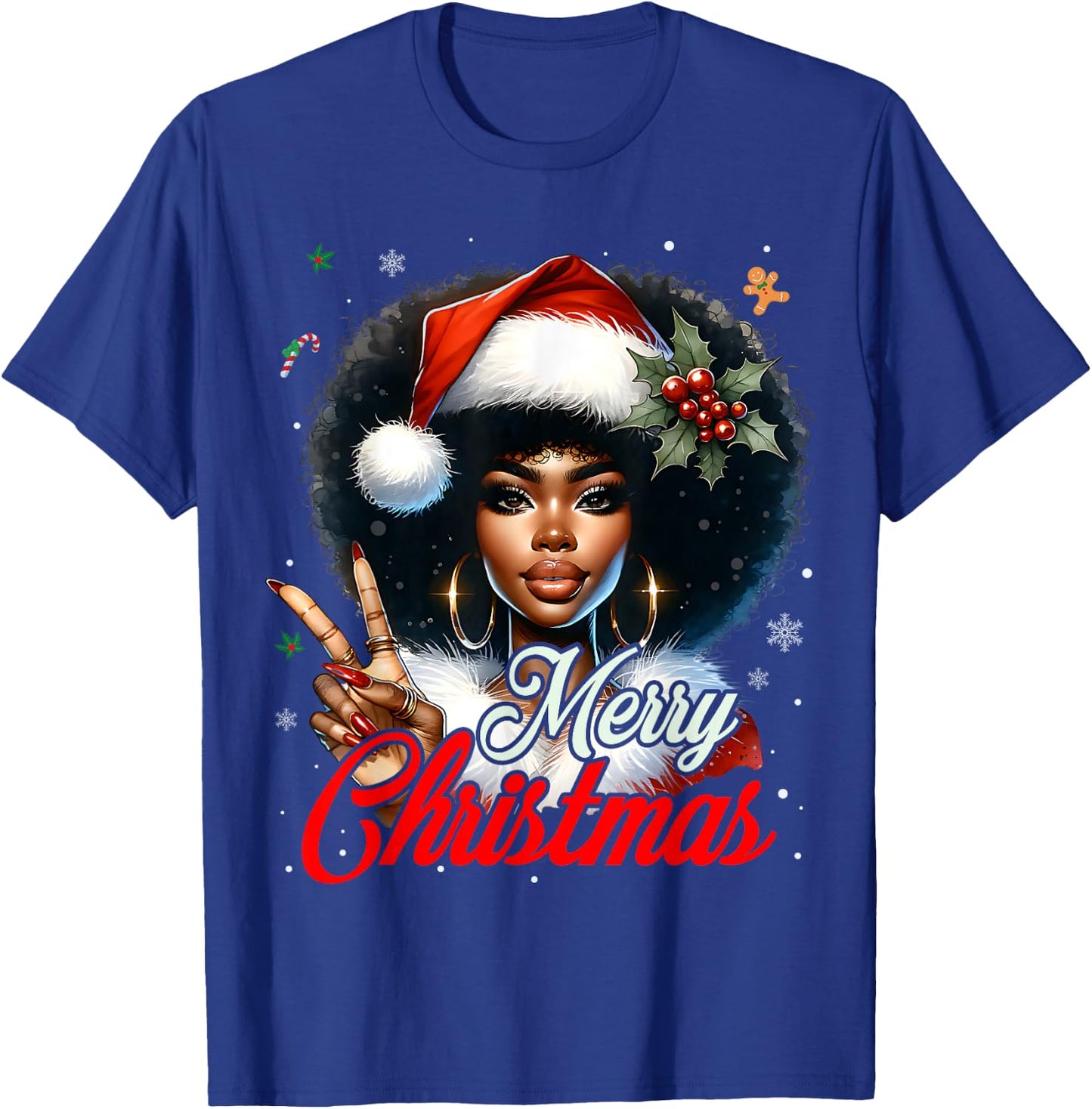 Black African American Christmas Girl Melanin Santa Xmas T-Shirt - T-Shirt | Royal
