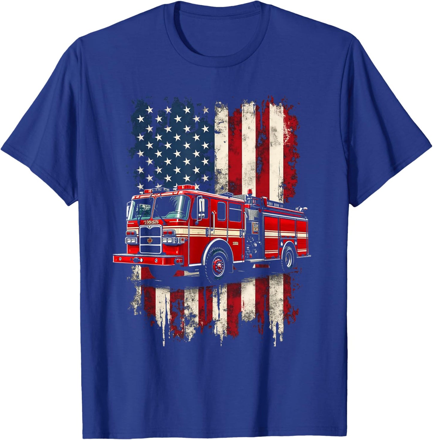 Fire Engine American Flag Rug T-Shirt - T-Shirt | Royal
