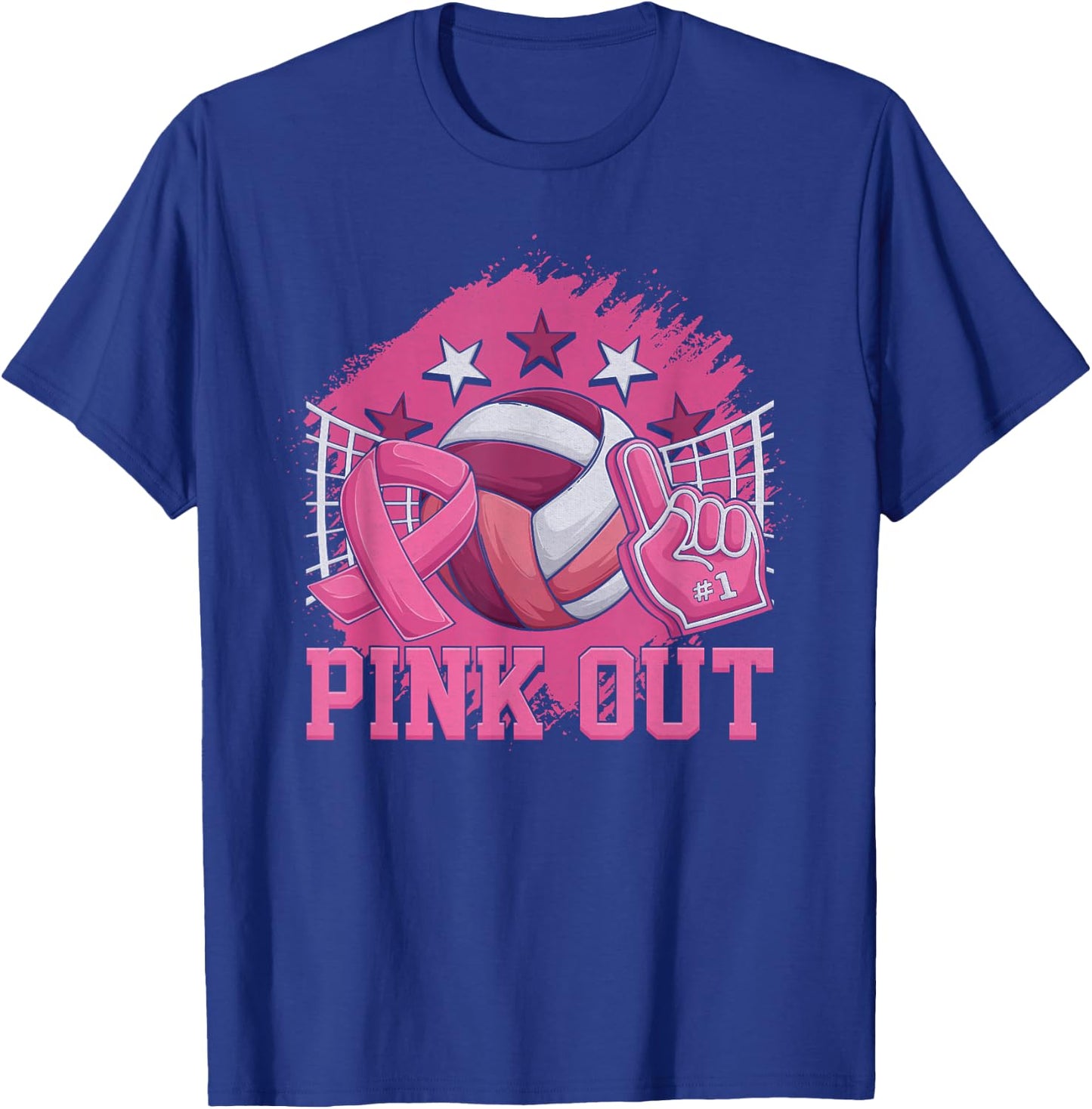 Pink Out Volleyball Pink Ribbon Breast Cancer Awareness T-Shirt - T-Shirt | Royal