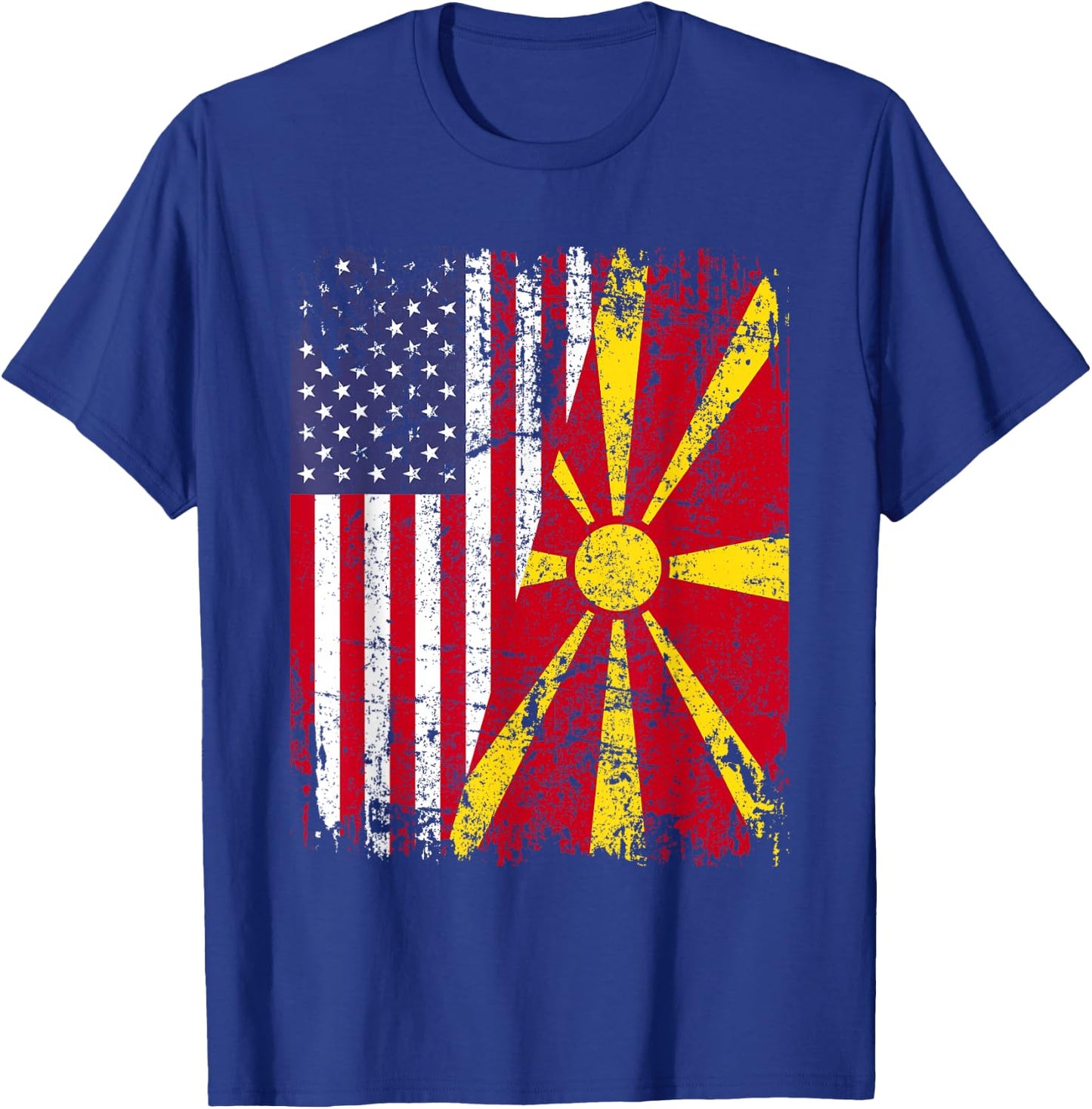 MACEDONIAN ROOTS | Half American Flag MACEDONIA T-Shirt - T-Shirt | Royal