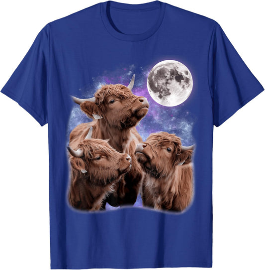 3 Highland Cow Howling at the Moon Meme Funny Cow Lover T-Shirt - T-Shirt | Royal