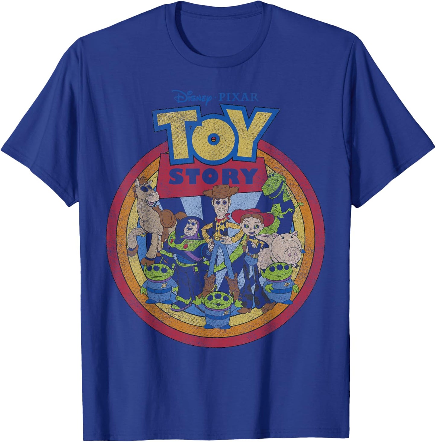 Disney Pixar Toy Story Vintage Circle Portrait Logo T-Shirt - T-Shirt | Royal