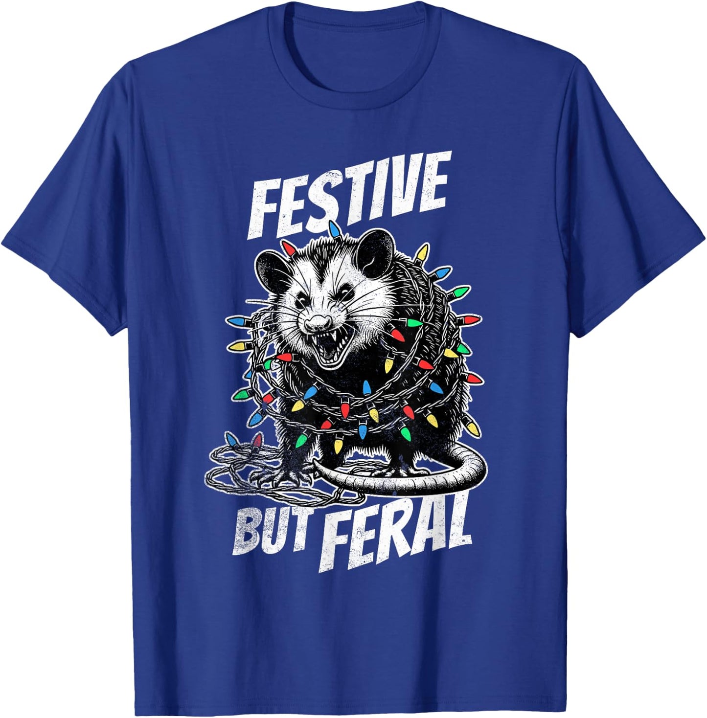 Sorry Santa I've Been Feral Festive Christmas Opossum T-Shirt - T-Shirt | Royal