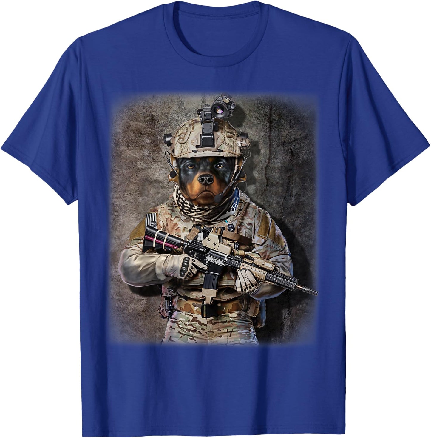 Rottweiler Dog as Army Commando in Full Tactical T-Shirt - T-Shirt | Royal