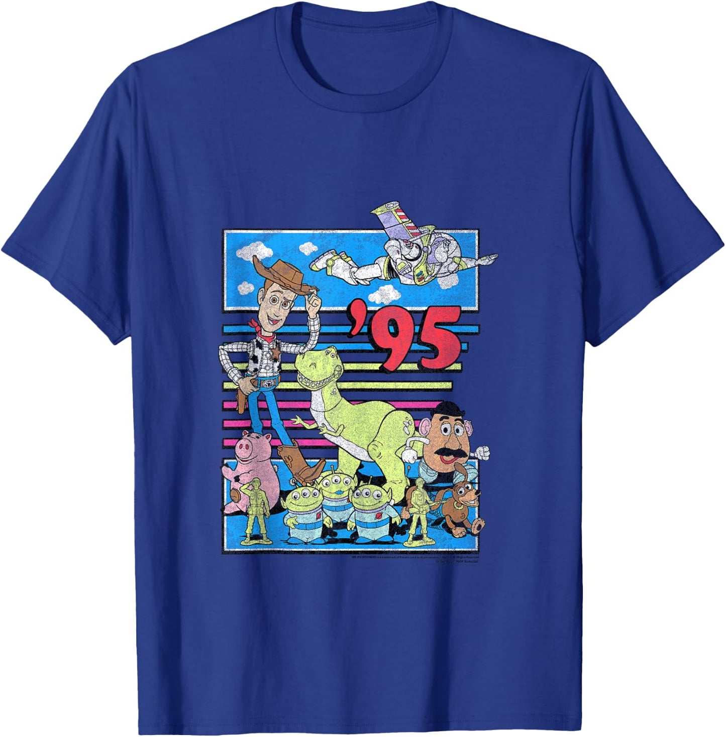Disney Pixar Toy Story 95 Retro Distressed Colorful T-Shirt - T-Shirt | Royal