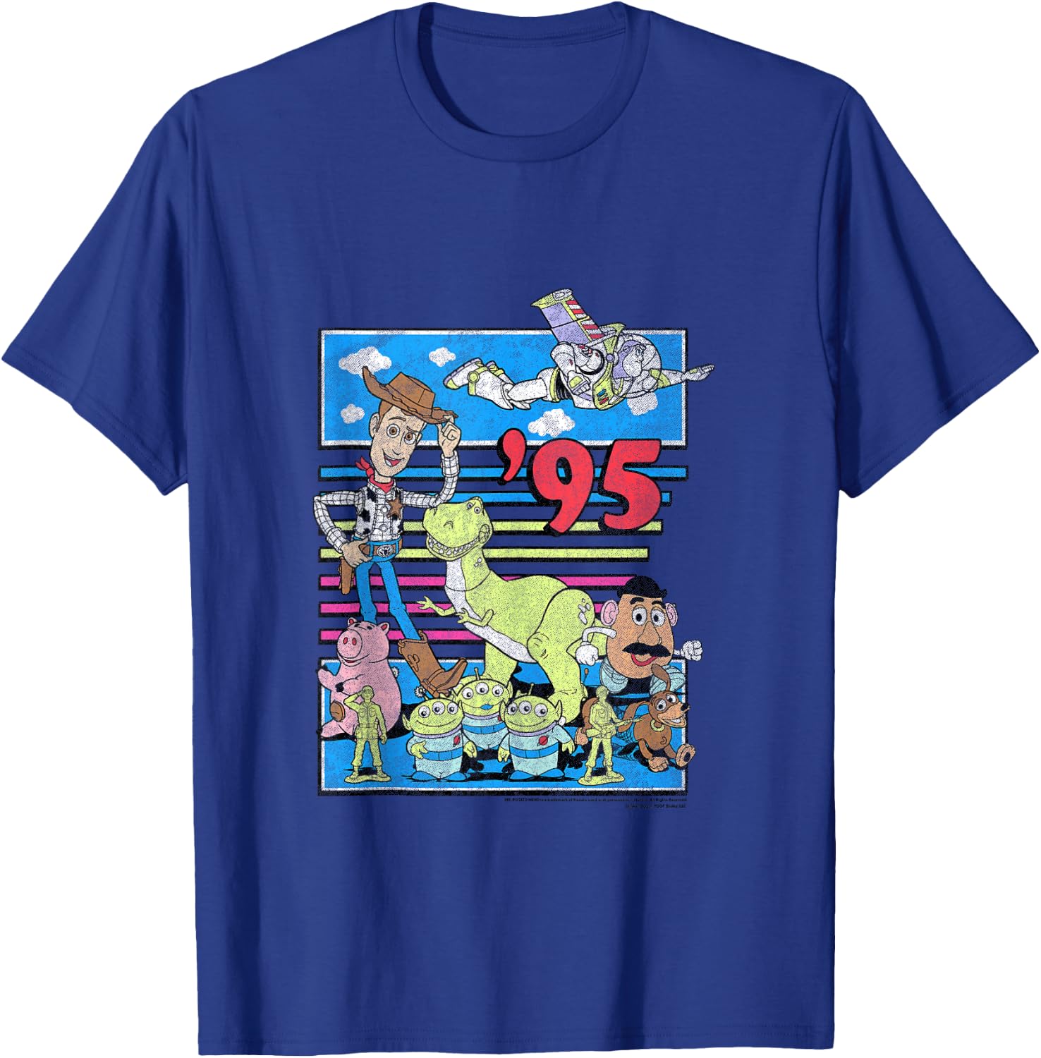 Disney Pixar Toy Story 95 Retro Distressed Colorful T-Shirt - T-Shirt | Royal