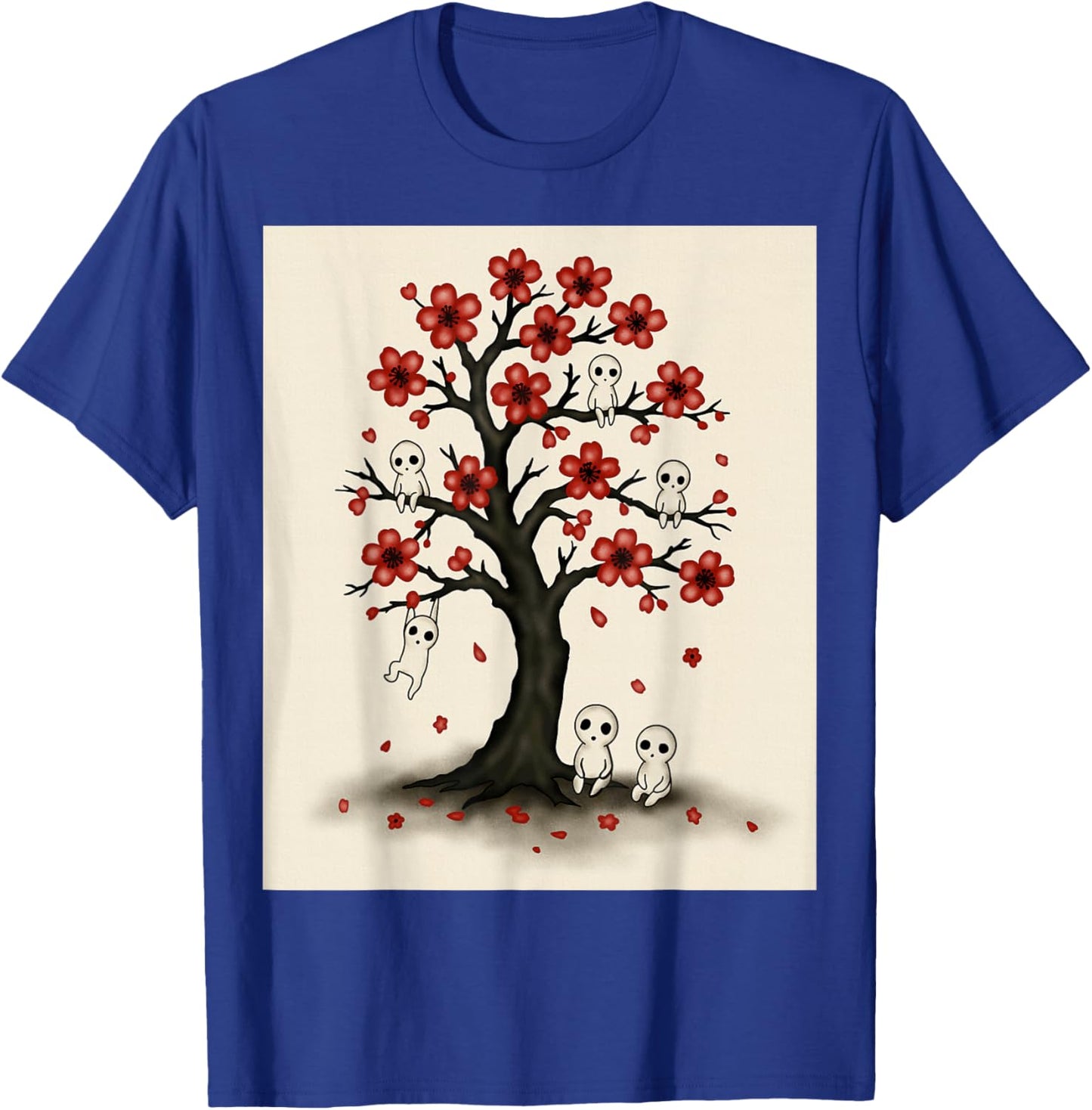Cute Kodama Spirits in Sakura Red Blossom Tree Design T-Shirt - T-Shirt | Royal