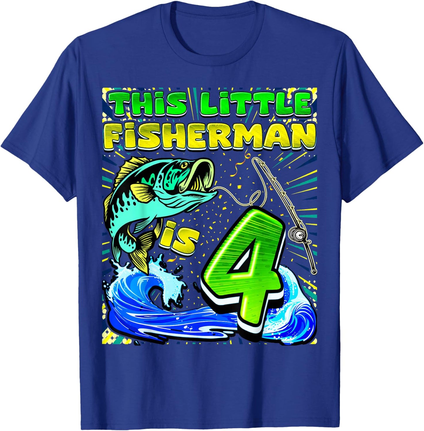 Fishing Birthday Shirt 4 Year Old Boy Fisher 4th Bday Kids T-Shirt - T-Shirt | Royal