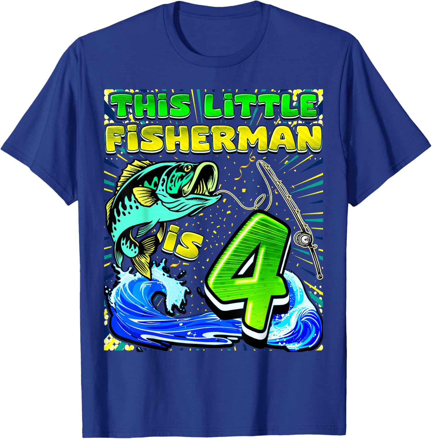 Fishing Birthday Shirt 4 Year Old Boy Fisher 4th Bday Kids T-Shirt - T-Shirt | Royal