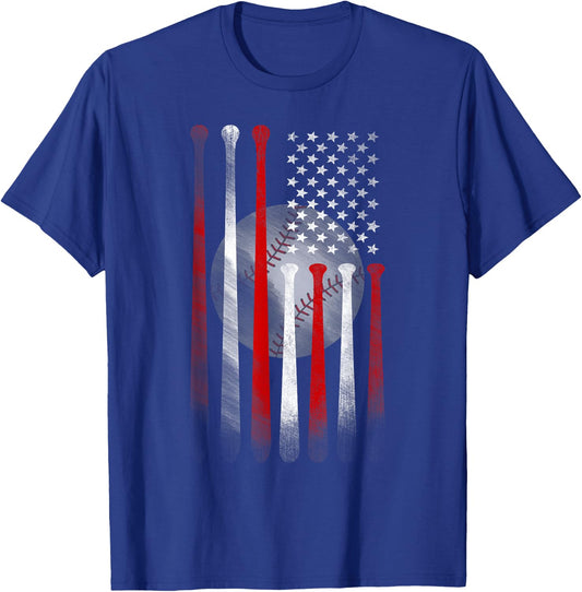 Vintage Baseball American Flag , Classic Fit Black for Dad and Mom T-Shirt - T-Shirt | Royal