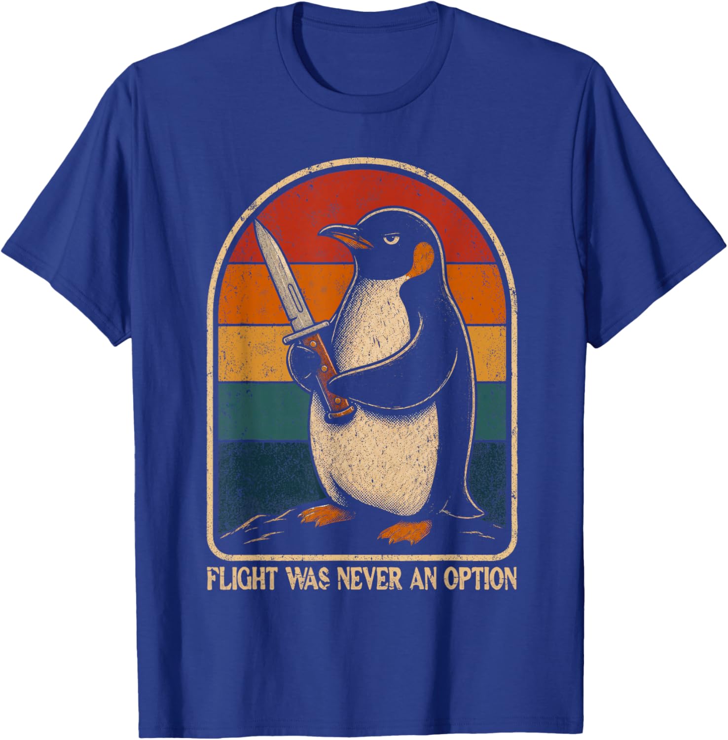 Vintage Flight was Never an Option Funny Penguin Humor T-Shirt - T-Shirt | Royal