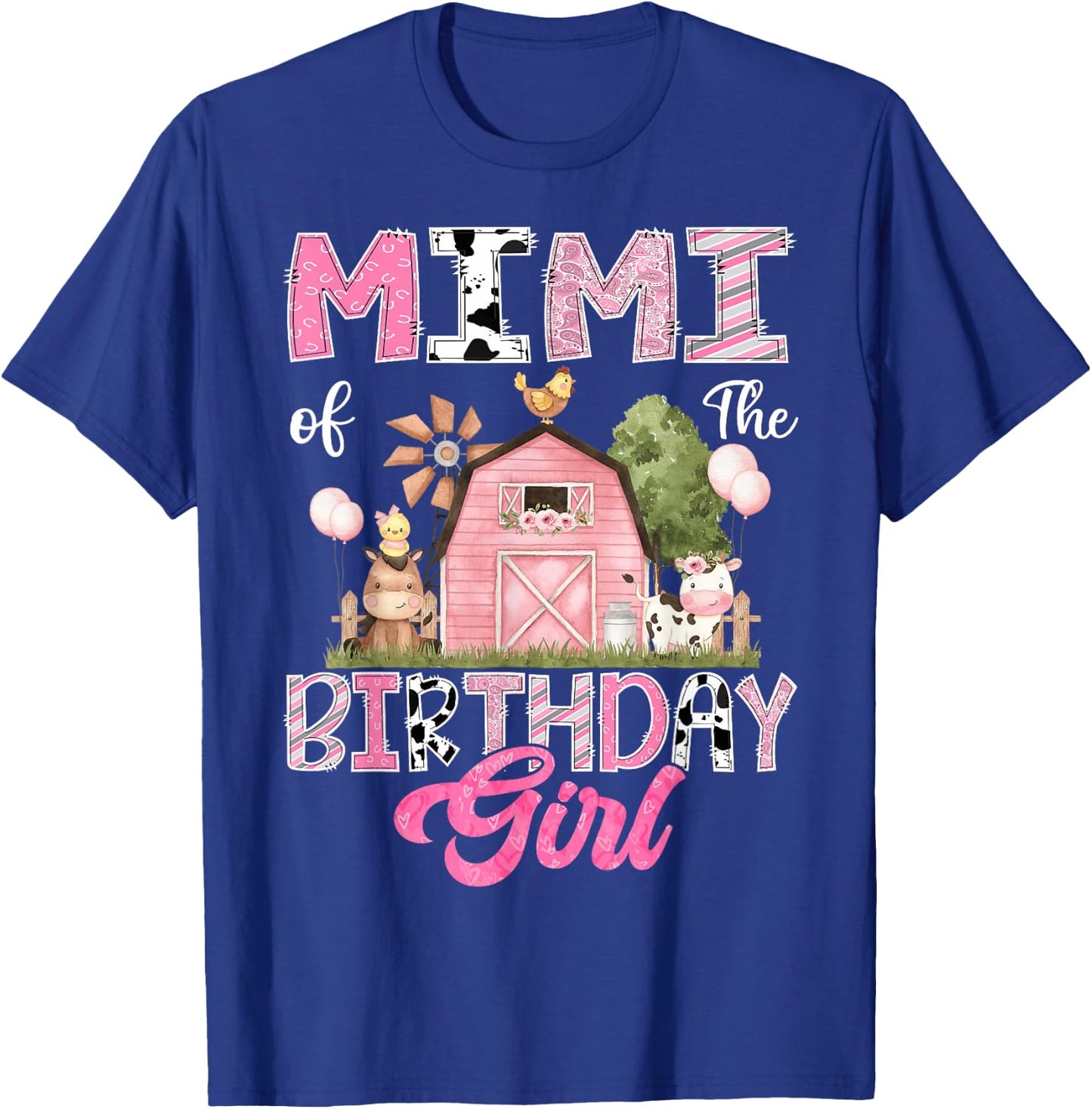 Mimi Of The Birthday Girl Farm Cow Pink 1St Birthday T-Shirt - T-Shirt | Royal