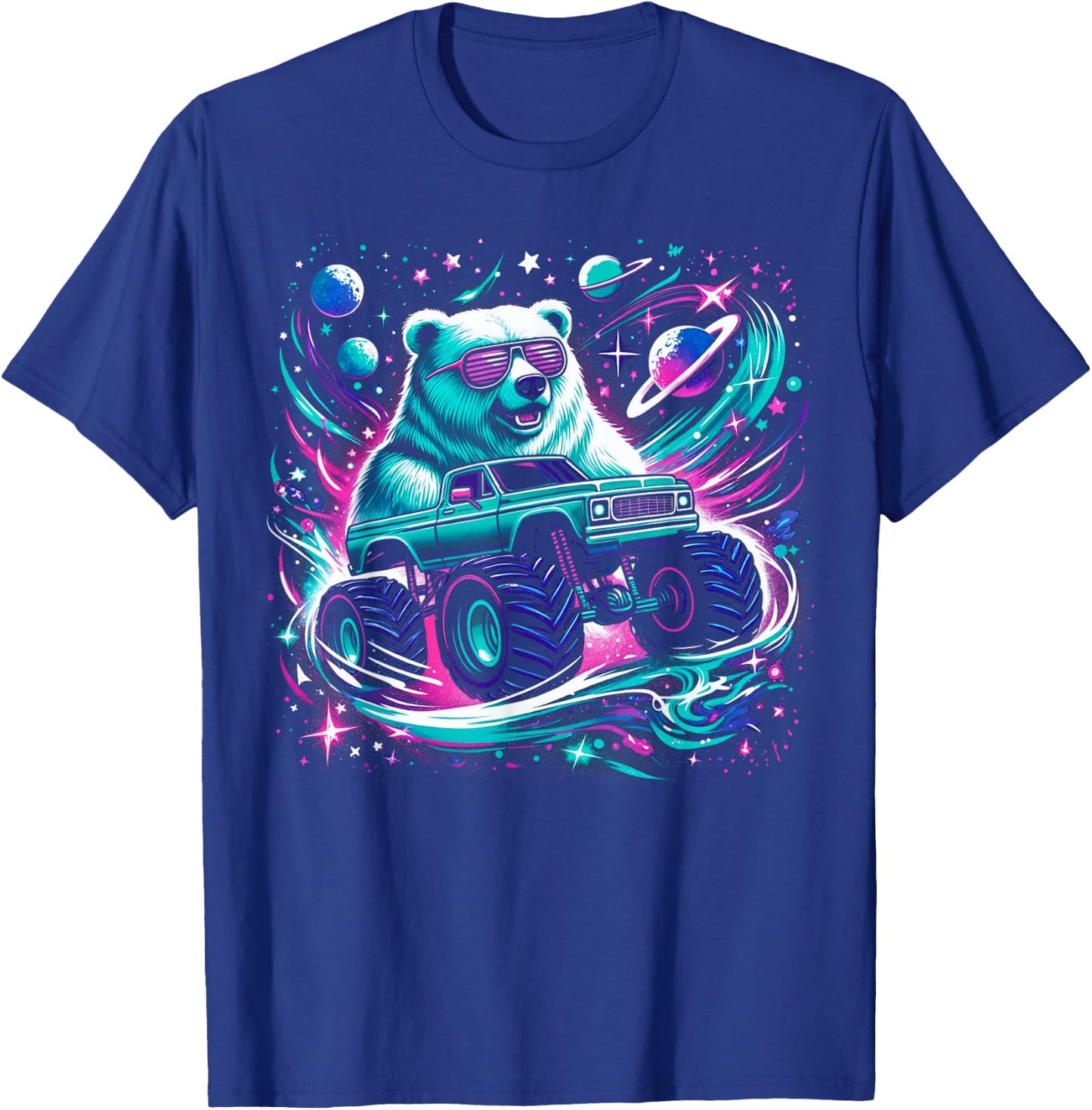 Cool Bear Driving Monster Truck in Cosmic Space T-Shirt - T-Shirt | Royal