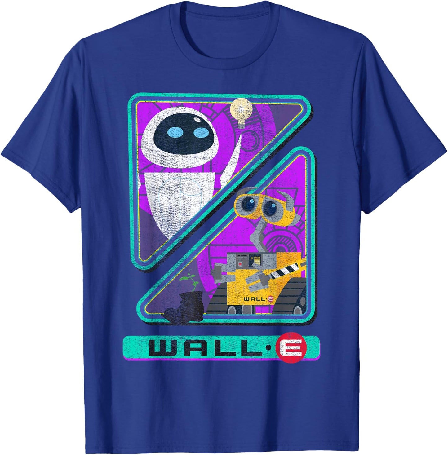Disney Pixar Wall-E Retro Distressed Eve & Wall-E Split T-Shirt - T-Shirt | Royal