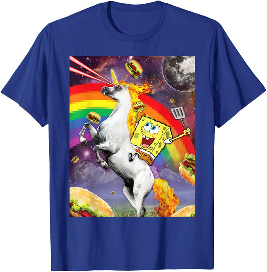Spongebob SquarePants Unicorn Riding With Rainbow T-Shirt - T-Shirt | Royal