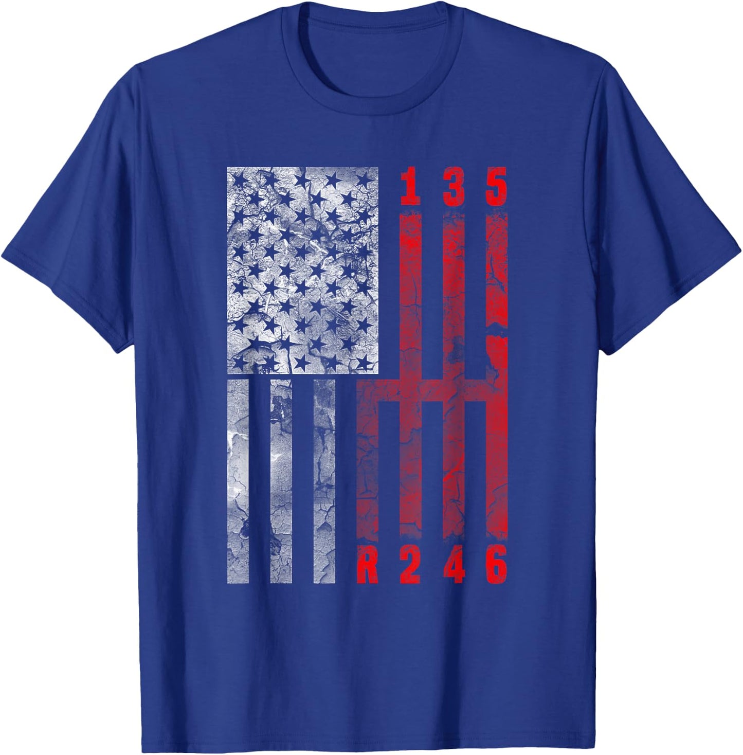 Stick Shift American Flag Muscle Car 6 Gears Mechanic Shirt T-Shirt - T-Shirt | Royal