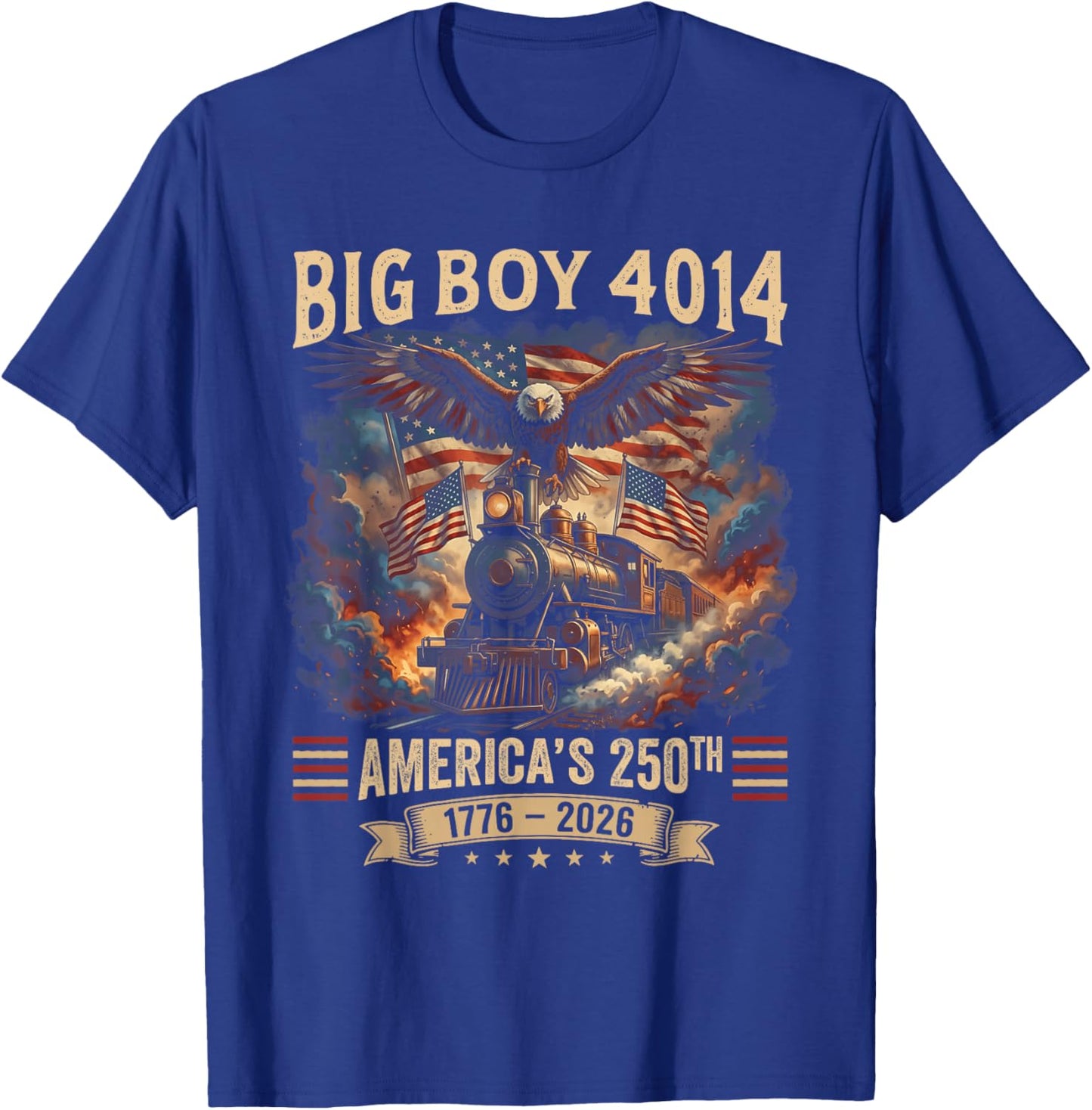Big Boy 4014 Train 4th of July Retro US Flag Vintage Apparel T-Shirt - T-Shirt | Royal