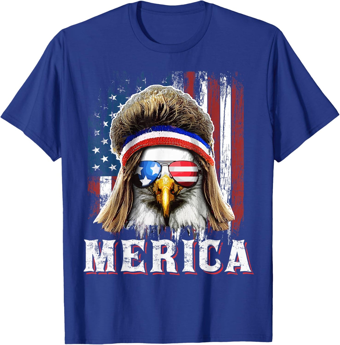 Merica Eagle Mullet 4th of July American Flag Stars Stripes T-Shirt - T-Shirt | Royal