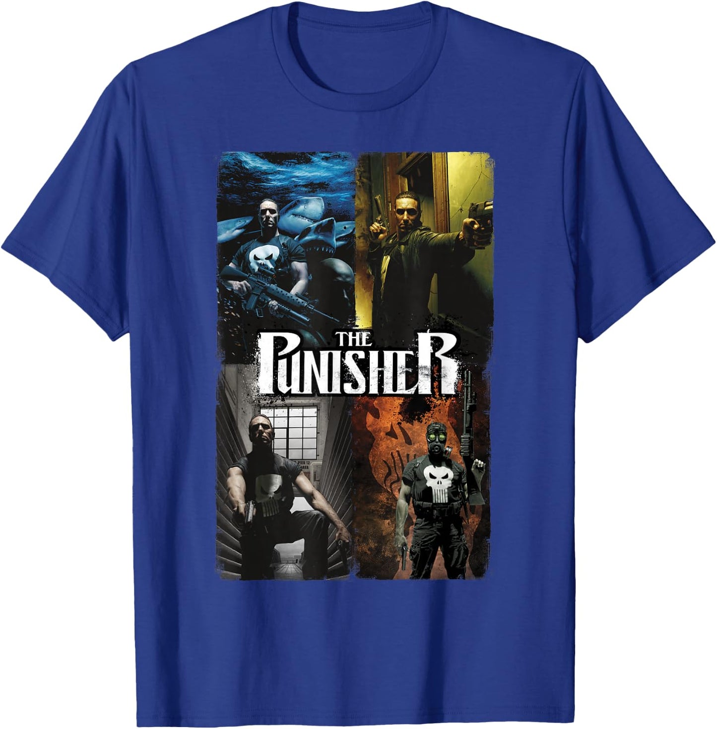 Marvel Comics Retro Classic The Punisher Panel Collage T-Shirt - T-Shirt | Royal
