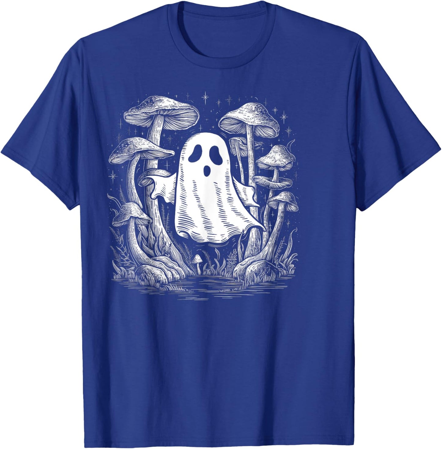 Spooky Ghost In Forest Of Mushrooms T-Shirt - T-Shirt | Royal