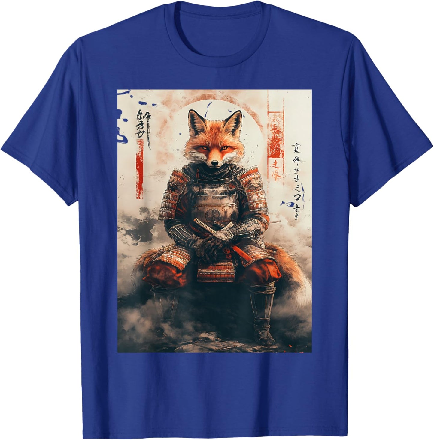 Ukiyo-e Japanese Woodblok Art Samurai Fox Warrior T-Shirt - T-Shirt | Royal