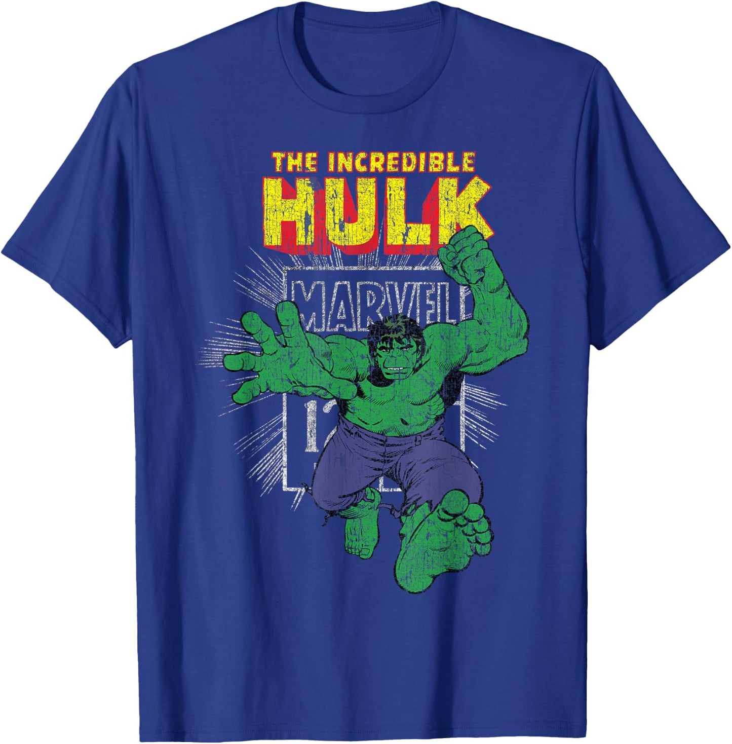 Marvel The Incredible Hulk Retro Comic Book Stamp Logo T-Shirt - T-Shirt | Royal
