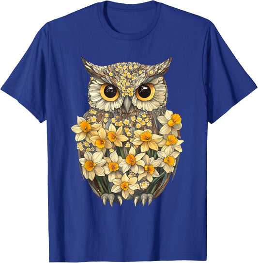 Daffodil Owl Flower Gardening Floral T-Shirt - T-Shirt | Royal
