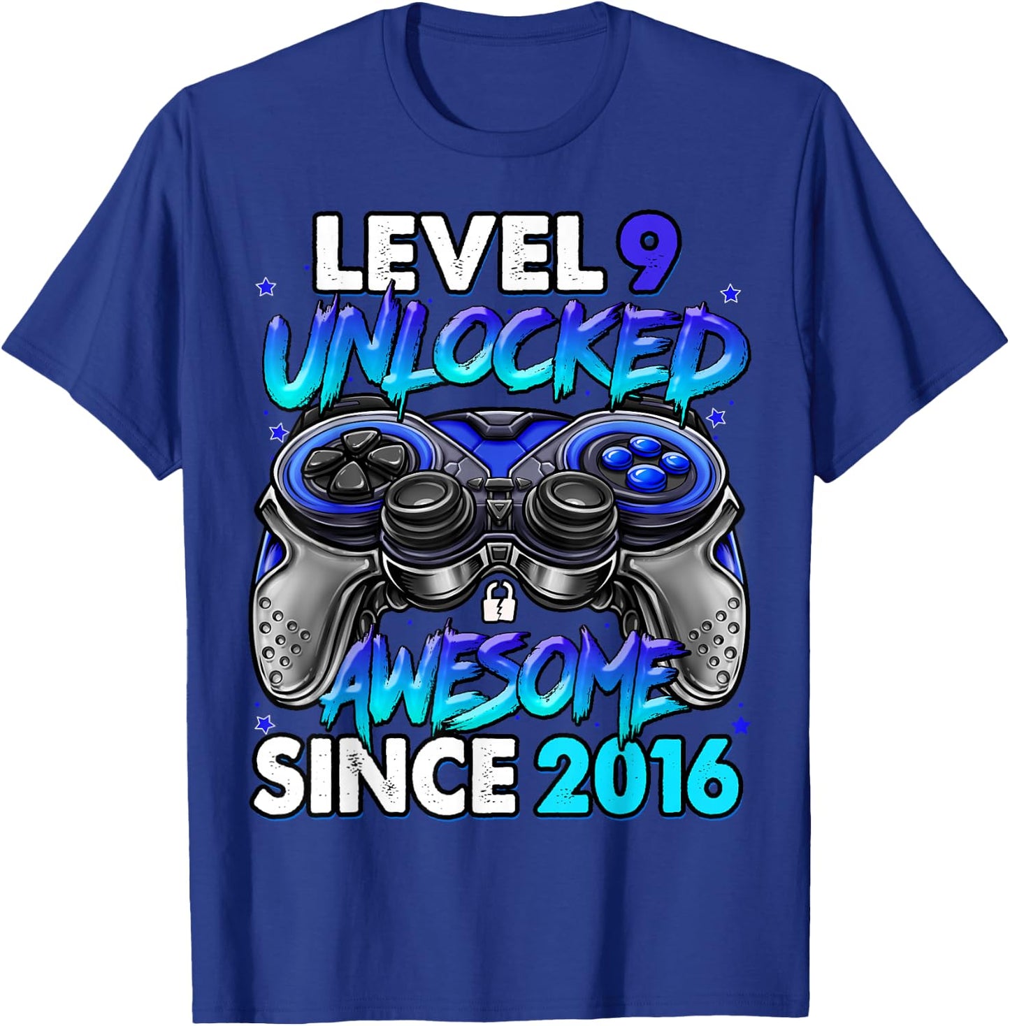 Level 9 Unlocked Awesome Since 2016 9th Birthday Gaming T-Shirt - T-Shirt | Royal