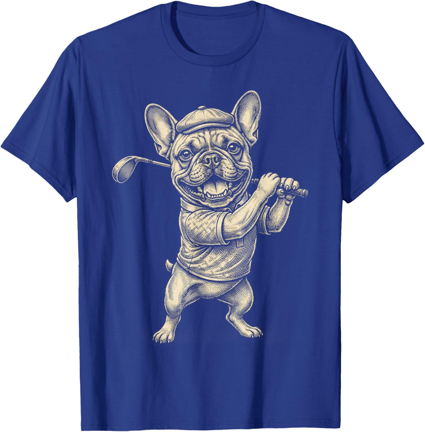 Funny French Bulldog Golf Player Sports Vintage Dog Lover T-Shirt - T-Shirt | Royal